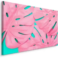 Karo-art Schilderij - Roze Monstera Blad, Premium Print, roze/groen
