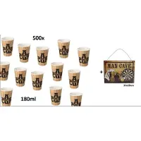 Themaparty 500x Koffie beker karton A Hot Cup 180ml + Man cave bord - Koffie thee chocomel soep drank water beker karton