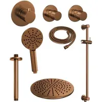 Brauer Thermostatisch Inbouwdoucheset Copper 30cm Hoofddouche Plafondarm 3 Standen Handdouche op Glijstang Koper