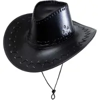 Finidi cowboyhoed lederlook met decoratie zwart