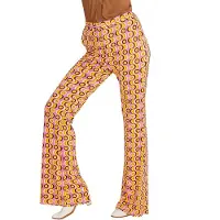 E-Carnavalskleding.nl Groovy 70's dames broek pinkprint (multicolor, S/M)