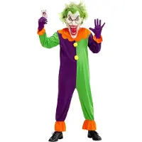 E-Carnavalskleding.nl Evil clown kids kostuum (Groen, paars en oranje, 128)