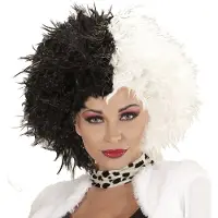 Finidi Ruige carnavalspruik in de kleur zwart wit