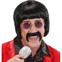 Finidi Leuke zwarte pruik Mick met zwarte snor en bril