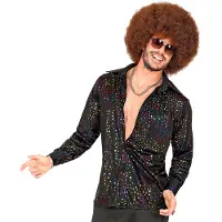 Boland Traciks Zwart disco shirt met verschillende kleuren 70's
