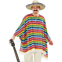 E-Carnavalskleding.nl Mexicaanse Poncho met sombrero S/L