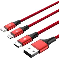 UNITEK C4049RD USB-kabel, 1 meter, USB-A naar USB-C/Micro-USB B/Lightning, rood