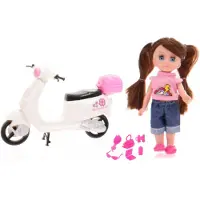 Johntoy pop Lily Dolls scooter 15 cm wit/roze/bruin 10 delig
