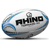 Rhino rugbybal Tornado XV rubber/polyester wit/blauw