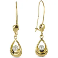 New Bling 9NBG-0455 Gouden Oorhanger - Dames - Druppel met Parel - 10 x 6,5 mm - Totale Lengte 27,5 mm - 14 Karaat - Goud