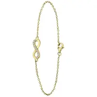 Lucardi Dames Armband infinity met zirkonia - Echt Zilver - Armband - Cadeau - 18 cm - Goudkleurig