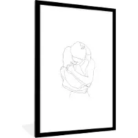 PosterMonkey Fotolijst incl. Poster - Line art - Knuffel - Koppel - 60x90 cm - Posterlijst