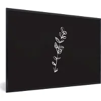 PosterMonkey Fotolijst incl. Poster - Line art - Bladeren - Zwart - Wit - 90x60 cm - Posterlijst