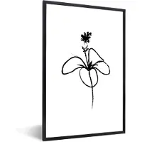 PosterMonkey Fotolijst incl. Poster - Hibiscus - Line art - Zwart - Wit - 40x60 cm - Posterlijst