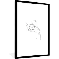 PosterMonkey Fotolijst incl. Poster - Line art - Hand - Gezicht - 60x90 cm - Posterlijst