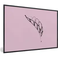 PosterMonkey Fotolijst incl. Poster - Blad - Line art - Roze - 90x60 cm - Posterlijst