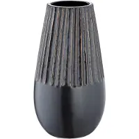 Gilde Strips Keramische Vaas – Zwart – Boho – 25 x 14 cm