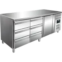 Saro Koelwerkbank RVS met 1 deur en 6 laden | 179,5 x 70 x 89/95 cm (Lager dan 90 cm;90 tot 150 cm;)