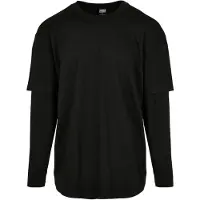 Urban Classics Shirt met lange mouwen - Oversized Shaped Double Layer LS Tee - S tot XL - voor Mannen - zwart-zwart - Maat M