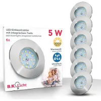 B.K.Licht Ledinbouwlamp 6-delige set badkamer inbouwspots, IP44 beschermd, LED inbouwspots, plat
