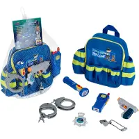 Theo Klein Toys politieagent rugzak - 28x25x8,5 cm - incl. accessoires, verstelbare riemen en een grote opening voor het makkelijk pakken en opbergen - blauw geel