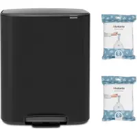 Brabantia Bo Prullenbak - 2 x 30 liter - met 80 Vuilniszakken - Afvalscheiding - Matt Black