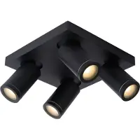 Lucide TAYLOR - Plafondspot Badkamer - LED Dim to warm - GU10 (MR16) - 4x5W 2200K/3000K - IP44 - Zwart