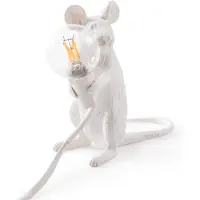 Seletti Mouse Lamp LED decoratieve lamp USB zittend wit Valentine, wit / opaal, Woon-/ Eetkamer, Kunststof, Design, tafellamp
