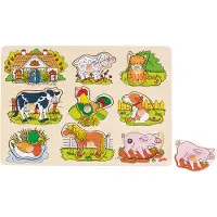 Goki Steekpuzzel - Dieren - 8 Delen - Met Geluiden - 21,5X30X3,4Cm - Hout - 1 Jaar