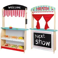 Jouéco Houten theater en winkel 2 in 1 - Met accessoires - Vanaf 3 jaar