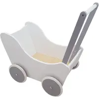 Playwood Houten poppenwagen wit zilver met dekje
