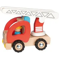 Goki Houten voertuig - Brandweerladdertruck - 19,6X9X13,9Cm - Met Rubberen Banden - 2 Jaar