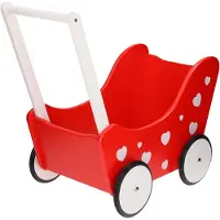 Generique - Houten Poppenwagen rood met witte hartjes