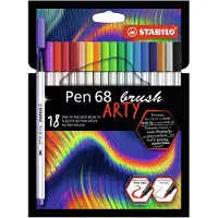 Stabilo Pen 68 - Premium Brush Viltstift - Met Flexibele Penseelpunt - ARTY Etui Met 18 Verschillende Kleuren