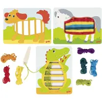 Goki Weefpatronen - Krokodil, Hond En Paard - 7 Kleuren Wol - Creatief Spelen - 3 Jaar