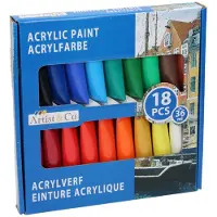 24hShop Acrylverf Set – 18 Tubes à 36 ml – Heldere Kleuren – Sneldrogend – Voor Canvas, Papier en Hout – Geschikt voor Beginners en Hobbyisten