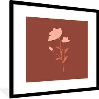 PosterMonkey Fotolijst incl. Poster - Illustratie van een roze bloem met een bruine achtergrond - 40x40 cm - Posterlijst