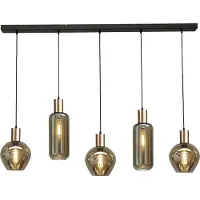 Masterlight Hanglamp zwart met goud Bounty 5-lichts curiosa glas