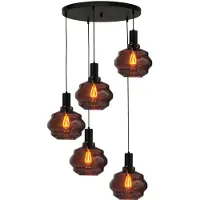 Masterlight 5-lichts vide hanglamp - zwart - Porto met Ball red glazen - Ø 24cm