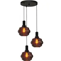 Masterlight 3-lichts vide hanglamp - zwart - Porto met Ball red glazen - Ø 24cm