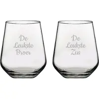 Pasabahce Gegraveerde Drinkglas 42,5cl De Leukste Broer-De Leukste Zus
