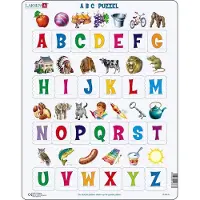 Larsen ABC met afbeeldingen – Puzzel – Leren lezen – Alfabet – Educatieve legpuzzel voor kinderen – 26 stukjes – Gemaakt in Noorwegen – Extra dikke 2,5 mm stukjes – Tray met vaste rand