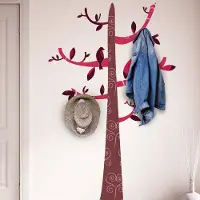 Walplus Home Decoratie Sticker - Gekleurde Boom Kapstok Met 4 Zwart Metalen Haken