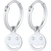 Elli - Elli Oorbellen Dames Creolen Smiley Emoji Trend met Zirkonia Kristallen in 925 Sterling Zilver Oorringen