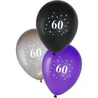 Overig Ballonnen - 60 jaar - Metallic - Zwart,zilver & paars - 30cm - 6st.**