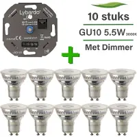 Lybardo 10 Pack LED GU10 Lybardo Master 5.5W 50 graden 3000K Warm Wit + Lybardo ITEC 3-175W LED Dimmer