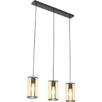 QAZQA Oosterse hanglamp zwart met rotan 3-lichts langwerpig - Akira