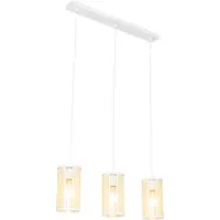 QAZQA Retro hanglamp wit met rotan 3-lichts langwerpig - Akira