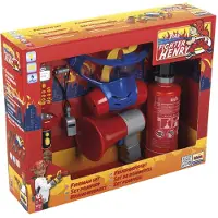 KleinToys Toys 7-delige brandweer set - brandblusser, zaklamp, megafoon, gasmasker, mobiele speelgoedtelefoon, fluitje en naamplaatje - incl. licht- en geluidseffecten - rood blauw