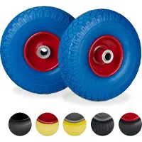 Relaxdays 2x steekwagenwiel blauw-rood - rubberband - bolderkar - 100 kg - stalen velg